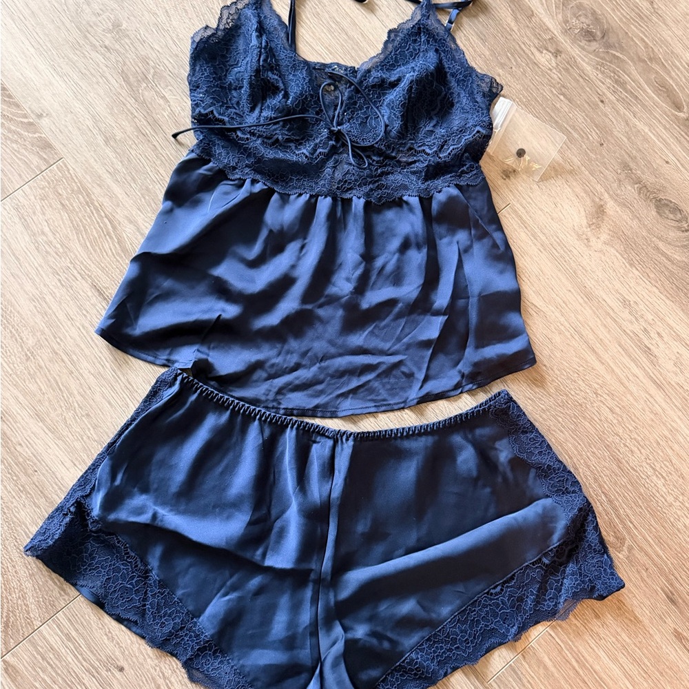Victoria's Secret Navy Blue Lace Pajama Set